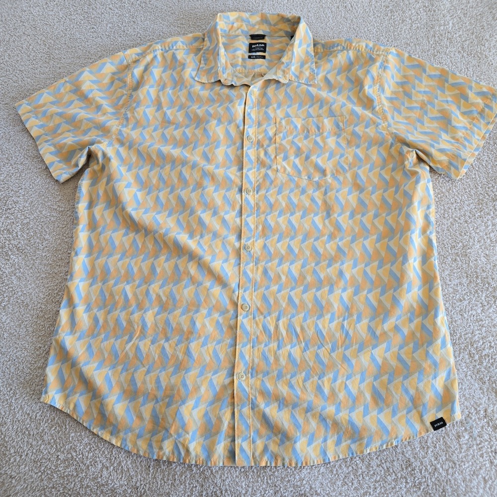 prAna Men's Stimmersee Short Sleeve Shirt‎ Aura Glow Retro Geometric Organic XXL